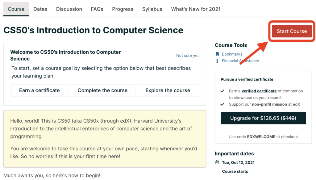 cs50 Start the course