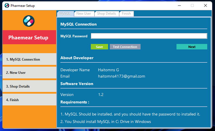 Pharmear Setup Page