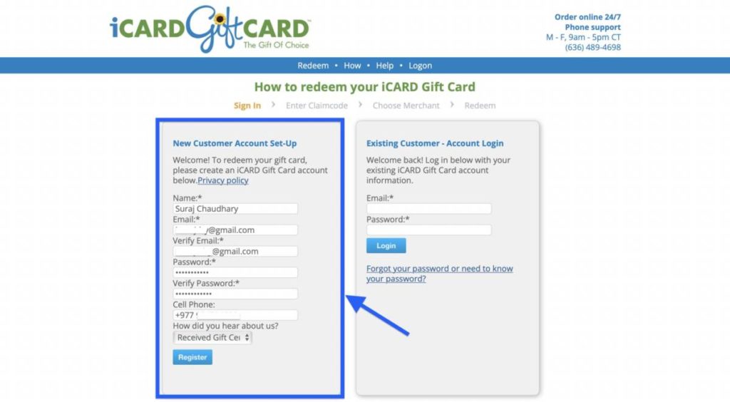 how to redeem your SAT pilot gift card step 2