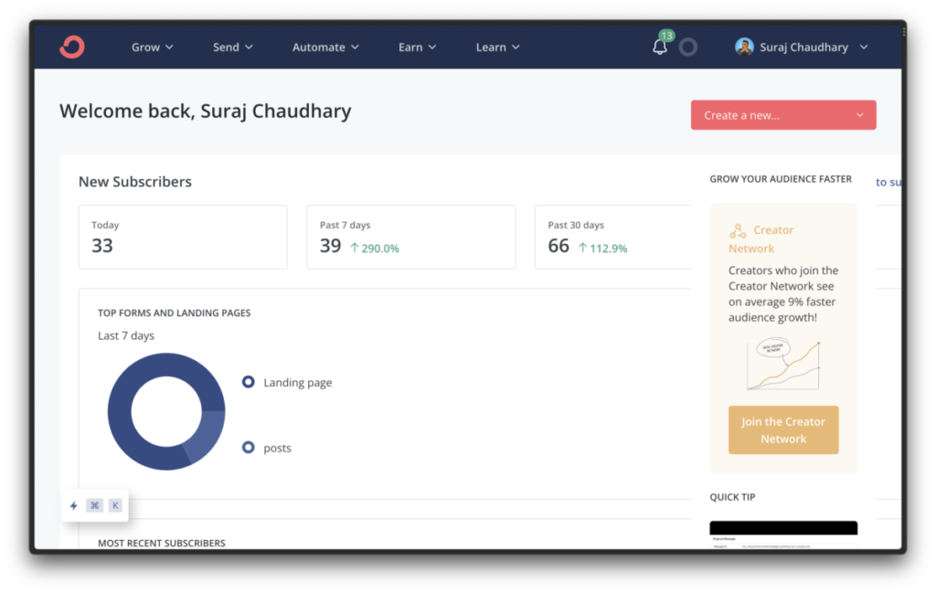 ConvertKit Dashboard